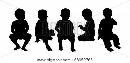 Medium Group Of Children Seated Silhouette 4