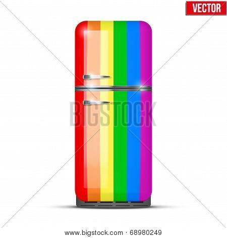 Classic Rainbow Fridge Refrigerator. Vector Isolated On White Background