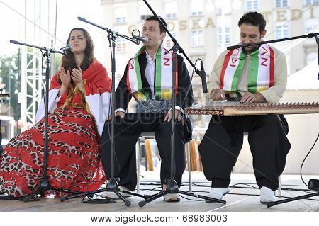 ZAGREB, CROATIA - JULY 18: Members of folk group Payiz from Sulaimaniya, Kurdistan, Iraq during the 48th International Folklore Festival in center of Zagreb, Croatia on July 18, 2014
