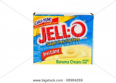 Hayward, CA - July 24, 2014: Jello brand gelatin, Banana cream flavored