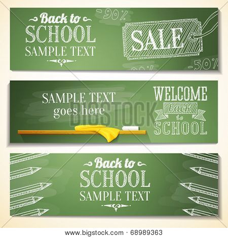 Set of school banners with sample text place for your message. vector