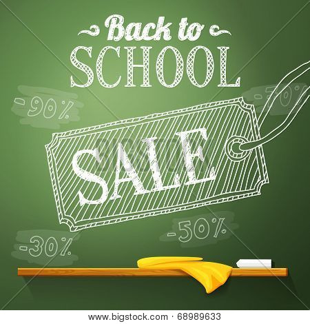 Back to school sale on the chalkboard with different sale percentss. Vector