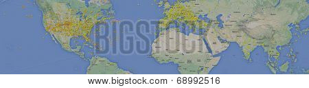 KUALA LUMPUR, MALAYSIA - JULY 18, 2014: A screen capture shows planes avoiding the Ukrainian air-space as commercial airlines re-route flights after the MH17 from Malaysian Airlines was shot down.