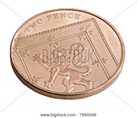 Een Britse koper twee Pence muntstuk geïsoleerd op wit