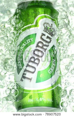 Tuborg beer in splashed water