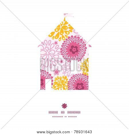 Vector pink field flowers house silhouette pattern frame