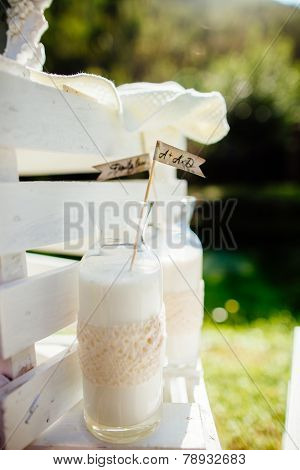 Milk In Glass Bottle With Decoration