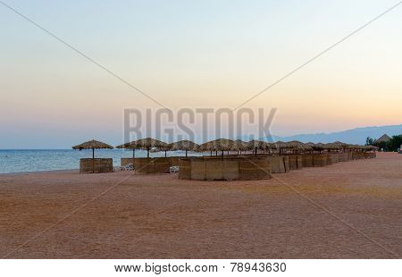 Sunset On The Beach Of Hotel In Egypt