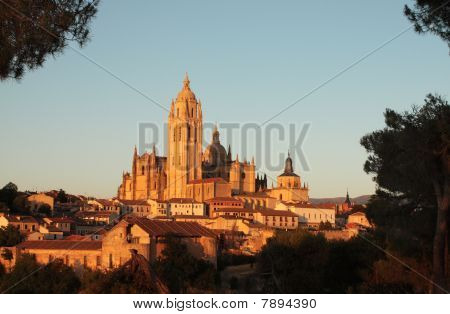 Segovia cathedral on sunset