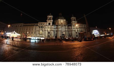 Piazza Navona At Night In Rome