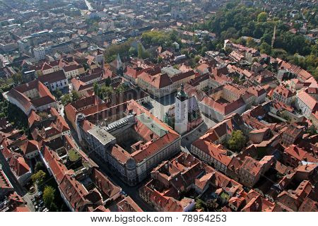 ZAGREB, CROATIA - SEMPTEMBER 20: Zagreb Panorama with Church of St Mark in Zagreb, Croatia on September 20, 2009. 