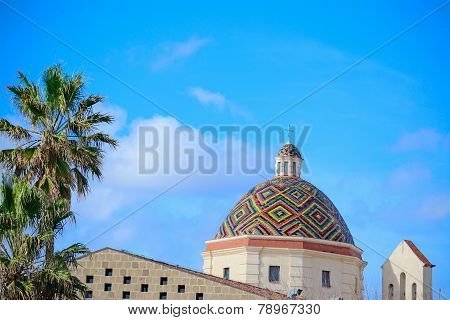 San Michele Dome Under A Blue Sky In Alghero
