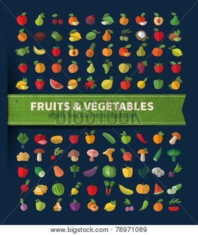Fruit and vegetables. Set of icons. Fresh food