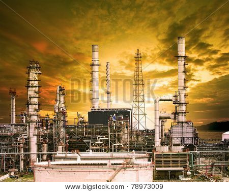Exterior Building Structure Of Oil Refinery Plant In Heavy Petrochemical Industry Plant