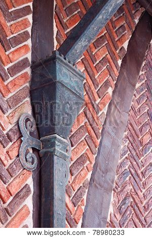 red brick wall with shod decor