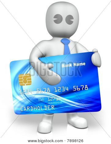 큰 신용 카드를 가진 남자