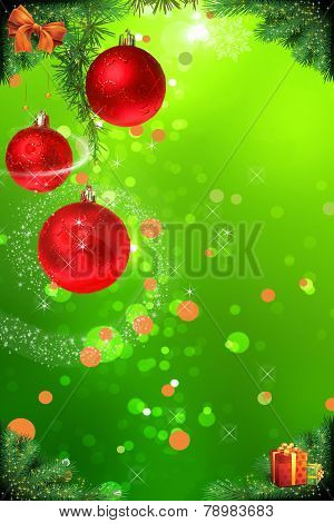 Red Christmas Balls Hanging From Pine Branch As Decoration Concept