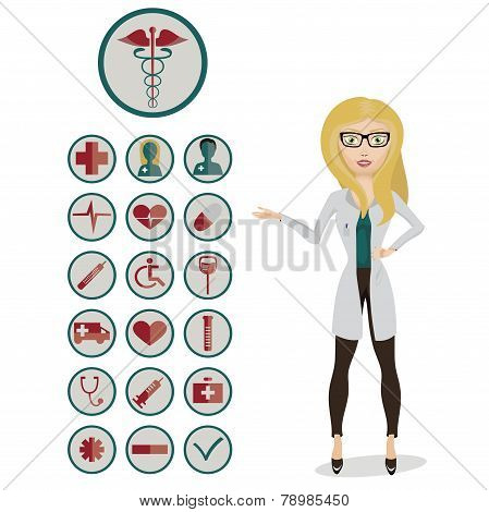 Woman Doctor With Medical Icons