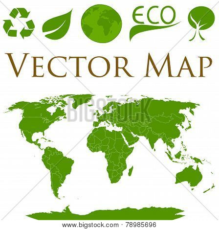 World Map With Icons Of Ecology