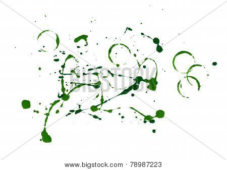 Green Paint Splatters On White Background
