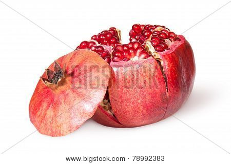 Broken Bright Ripe Juicy Pomegranate With Lid Near