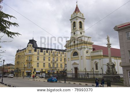 Central square of Punta Arens, Chile.