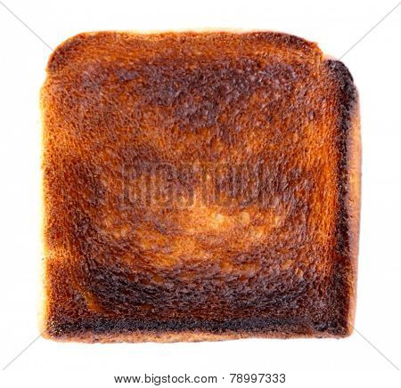 Burnt toast bread isolated on white background