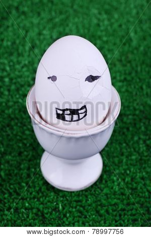 Edd in egg cup on green background
