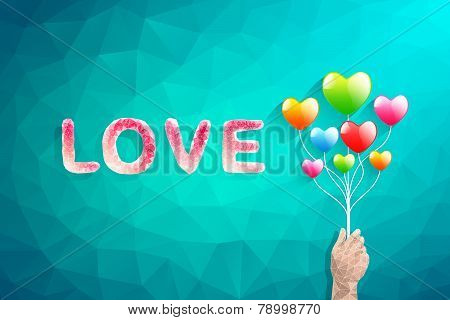 Heart Balloon And Polygon Hand.abstract Love Vector Illustration