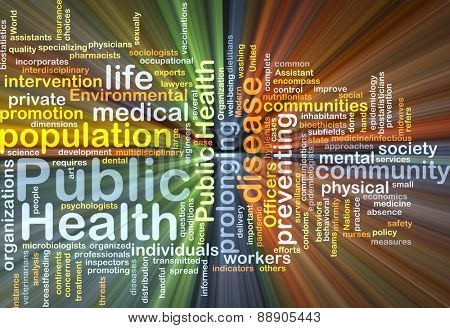 Background text pattern concept wordcloud illustration of public health glowing light