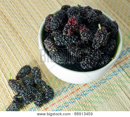 Delicious Fresh Mulberry In A White Bowl