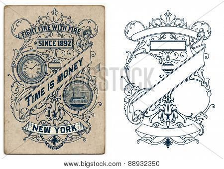 Old design with floral details. Elements organized by layers.