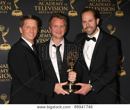 LOS ANGELES - FEB 24:  Bradley Bell, Anthony Ferrari, Casey Kasprzyk at the Daytime Emmy Creative Arts Awards 2015 at the Universal Hilton Hotel on April 24, 2015 in Los Angeles, CA