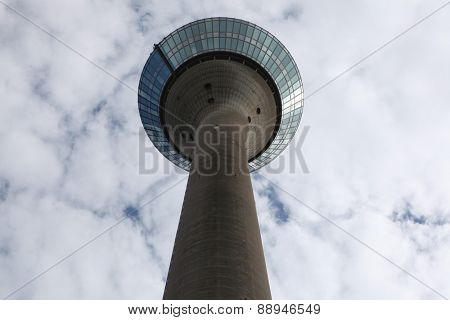 DUSSELDORF, GERMANY - AUGUST 6, 2012: Rheinturm or the Rhine Tower in the Medienhafen District in Dusseldorf, North Rhine-Westphalia, Germany.