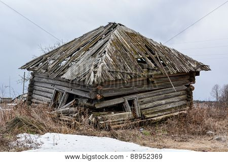 Devastation village as an example of abandoned wooden hous