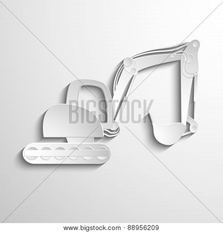 Heavy tracked orange excavator isolated on white background in polygonal style. Solid fill only, no
