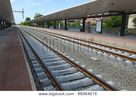 A pair of railway tracks under construction