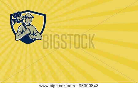 Business Card Cameraman Vintage Film Movie Camera Shield Retro