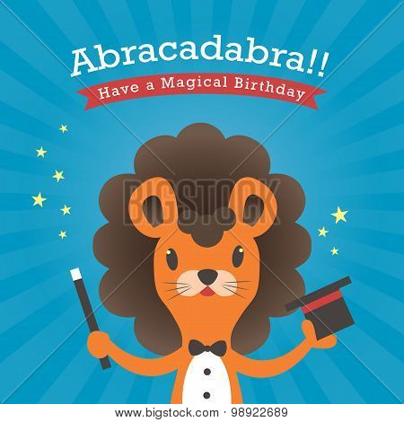 Happy Birthday Card With Lion Cartoon Abracadabra