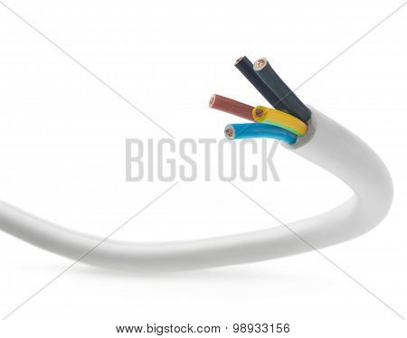 closeup of a electric cable on a white background