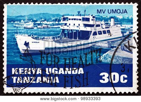 Postage Stamp K., U. And T. 1969 Railroad Ferry Mv Umoja