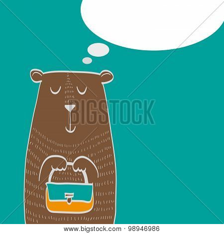 Cute bear with bag in his paws dreams of shopping