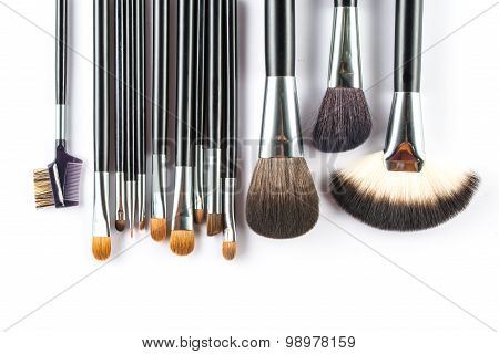 A Set Of Cosmetic Brush,  High Angle View, Fashion And Beauty