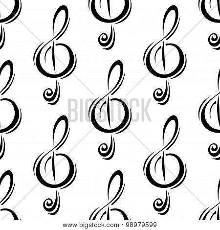 Black treble clefs seamless pattern