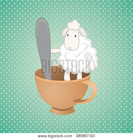 Funny Lamb Over Green Background