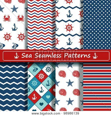 Set Of Sea Seamless Patterns.