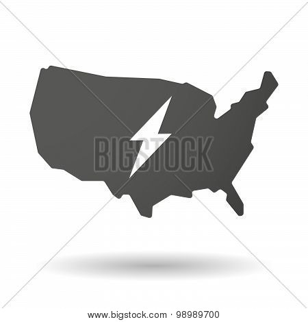 Usa Map Icon With A Lightning