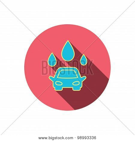 Car wash icon. Cleaning station with water drops