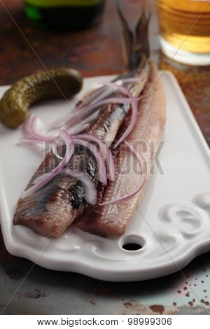 Dutch brined herring and beer