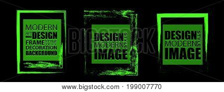 Bright green frame with a neon effect. Design elements for night club party casino etc. Set. Vector illustration.